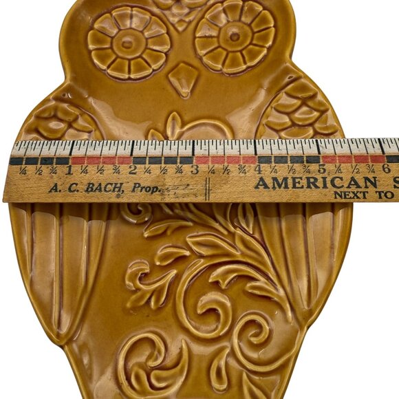 Dutch Wax Ceramic Owl Decorative Plate Handpainted Boho Kitchen Harvest Gold 8" - Picture 10 of 10